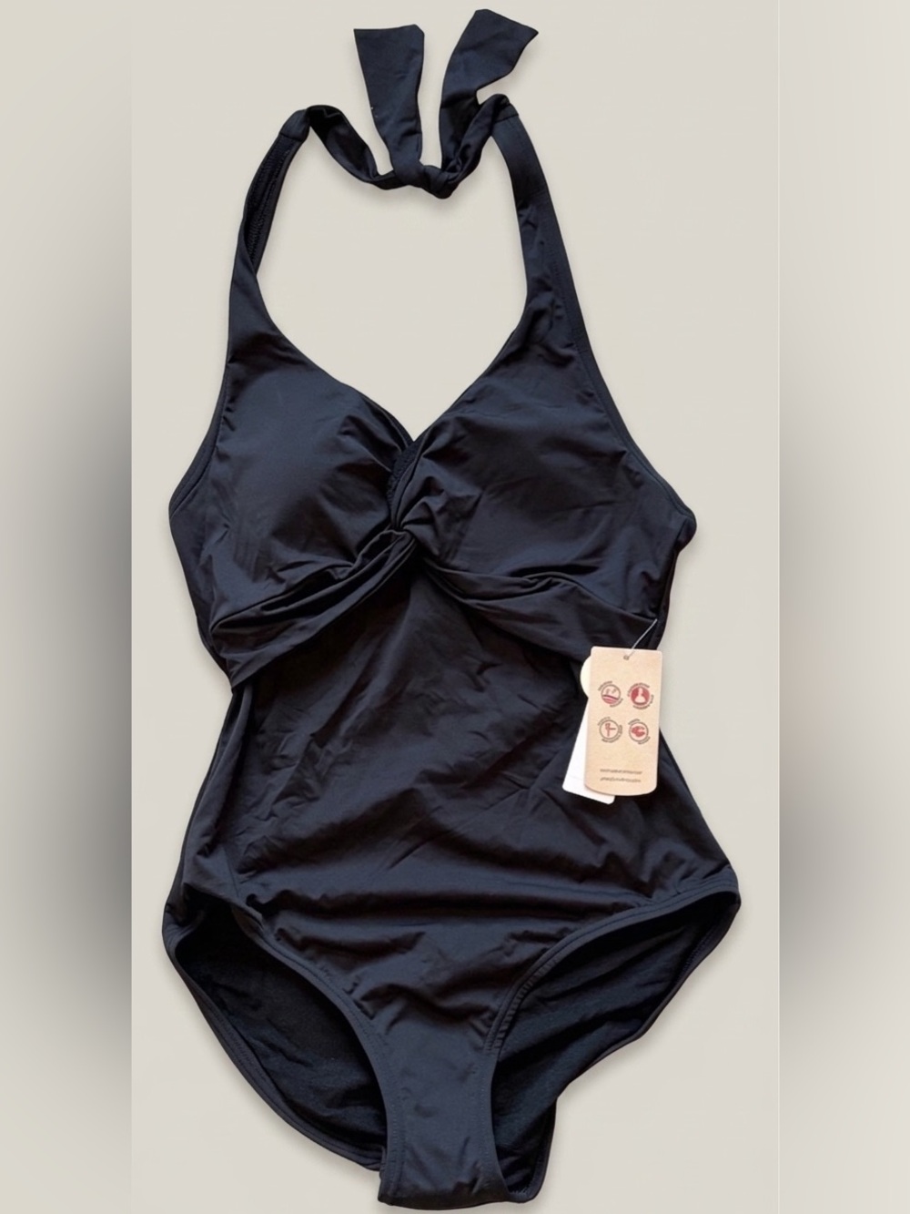 Tommy Bahama Pearl Solids Halter Twist One Piece Swimsuit Tummy Control 6 Black